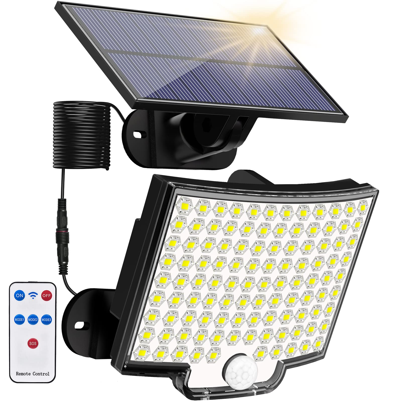 ELEPHANTBOAT 106 LED Motion Sensor Solar Light Outdoor Waterproof IP65, Solar Led Light for Outdoor with Remote Control, Solar Lights 120° Lightin Angle Solar Wall Lights with 5 m Cable ELEPHANTBOAT 106 LED Motion Sensor Solar Light Outdoor Waterproof IP65, Solar Led Light for Outdoor with Remote Control, Solar Lights 120° Lightin Angle Solar Wall Lights with 5 m Cable